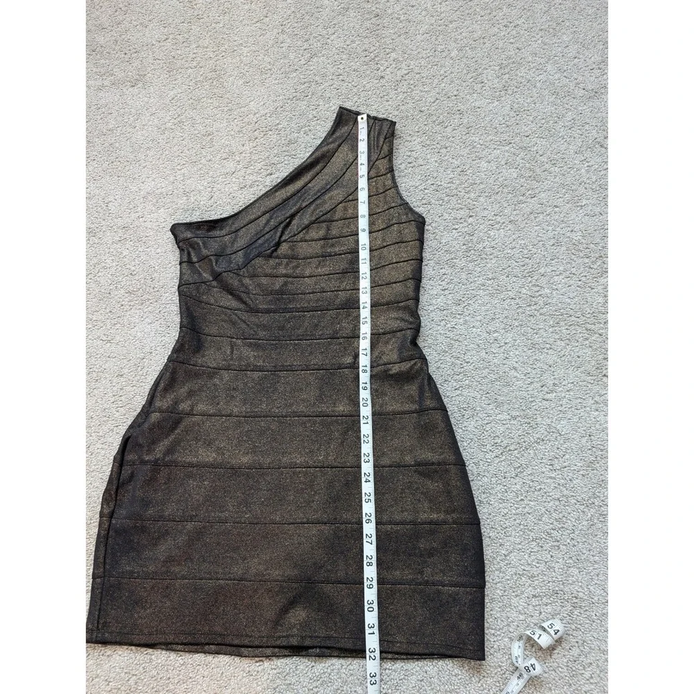 Express One Shoulder Bodycon Dress Womens Medium Bronze Gold Metallic